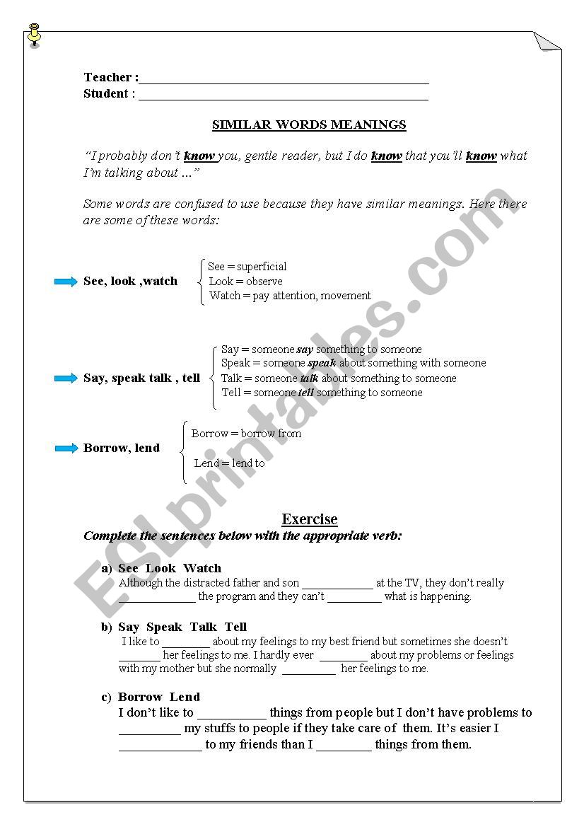 similar meanings words worksheet