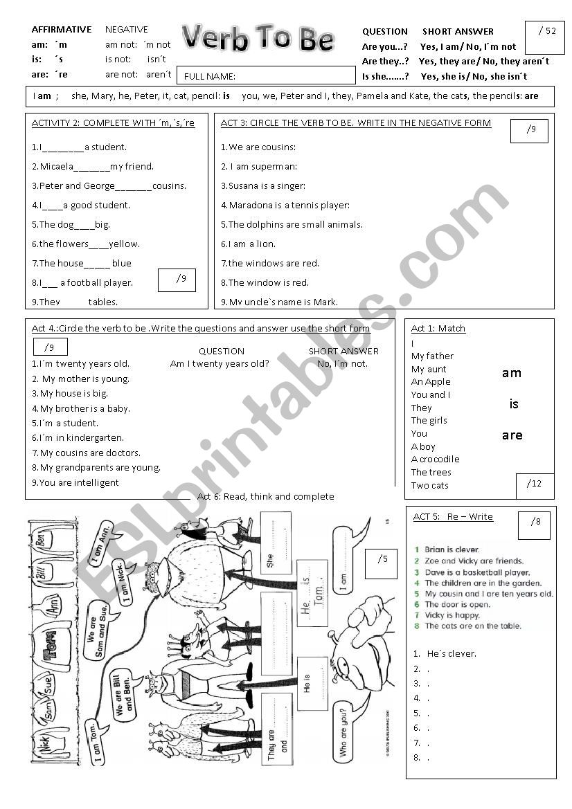 verb to be worksheet