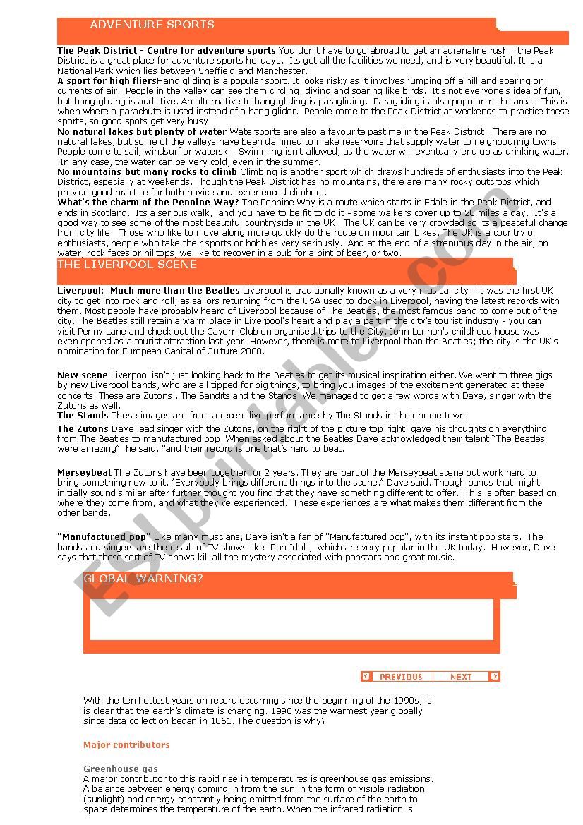 adventure sports worksheet