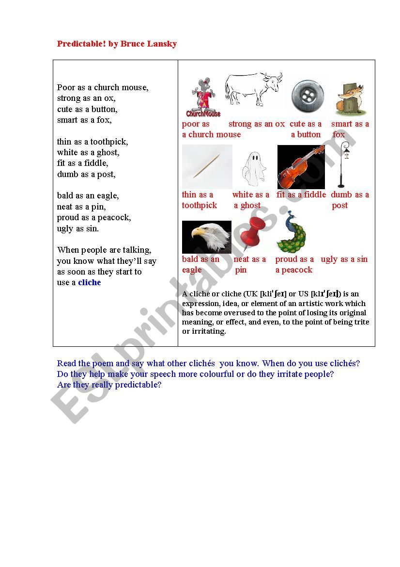 CLICHES (a poem + a pictionary)