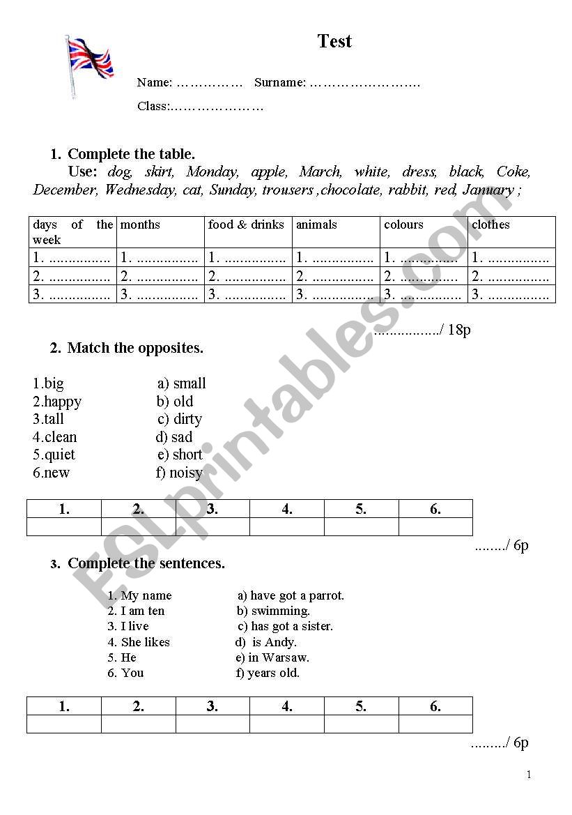 Test  - Young learners worksheet