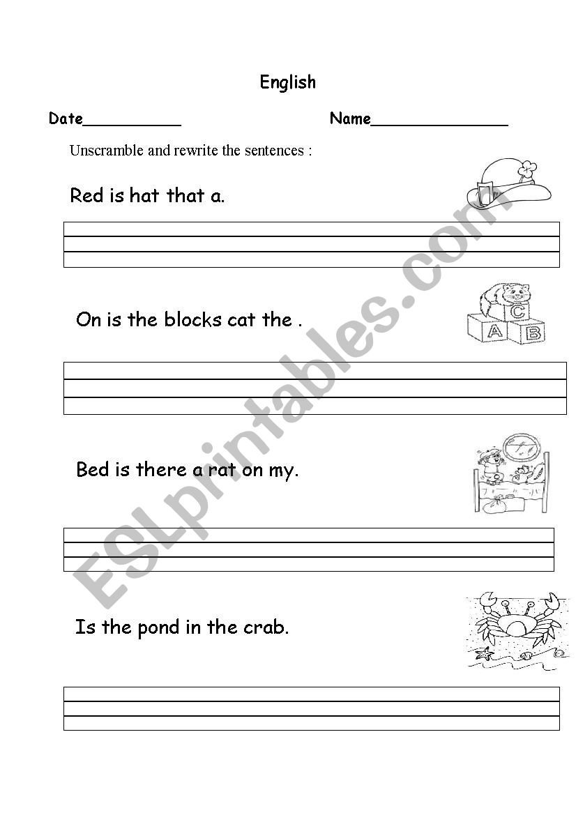 Unscramble the sentences worksheet