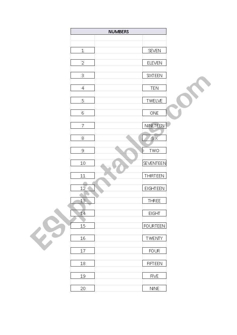 Numbers 1-20 worksheet