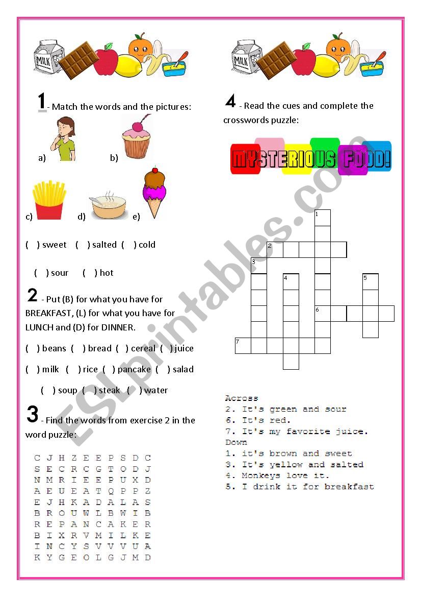 Vocabulary: Food and Taste worksheet