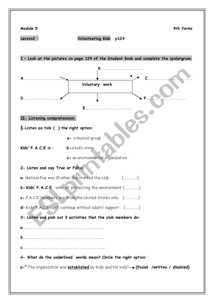 volunteering kids worksheet