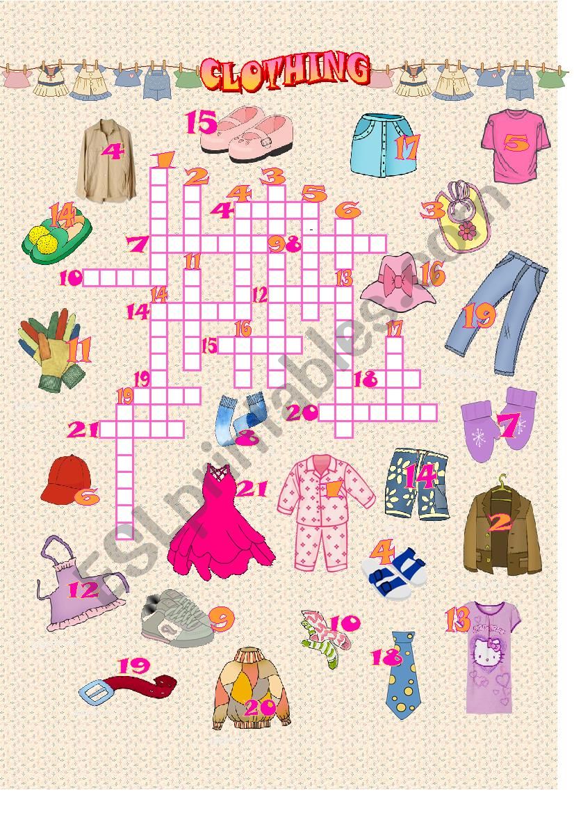 Clothes - Crossword puzzle worksheet