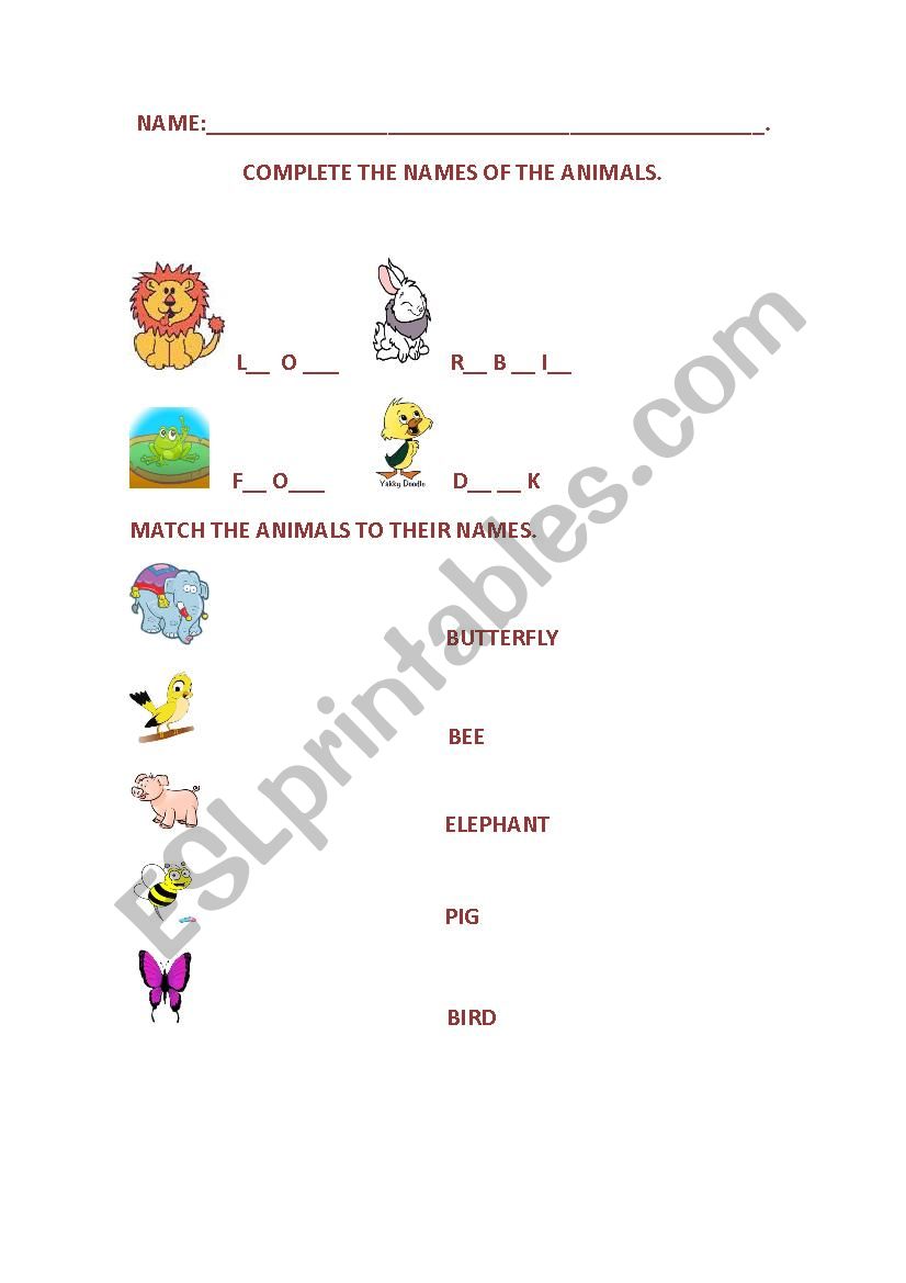 Animals for kids worksheet