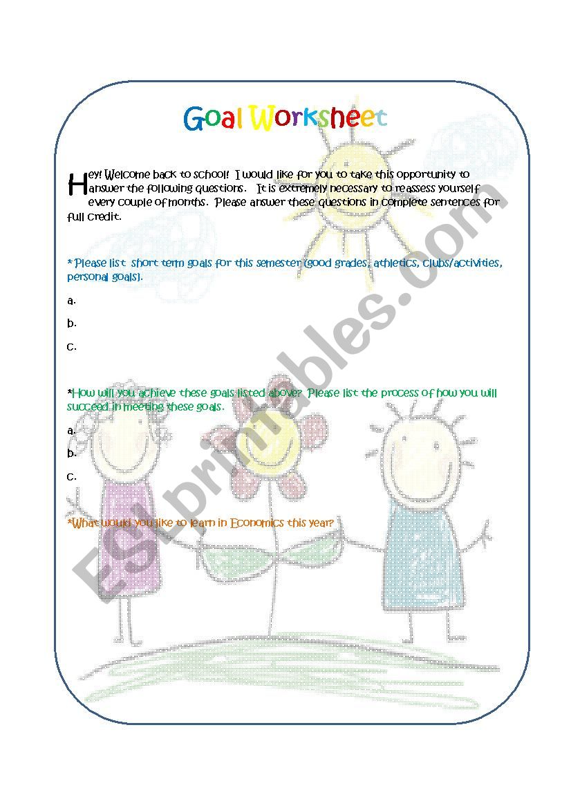 Goal Worksheet worksheet