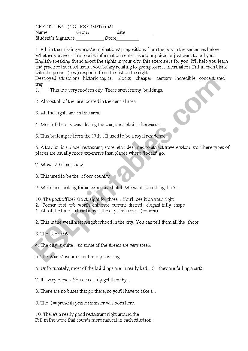 test worksheet