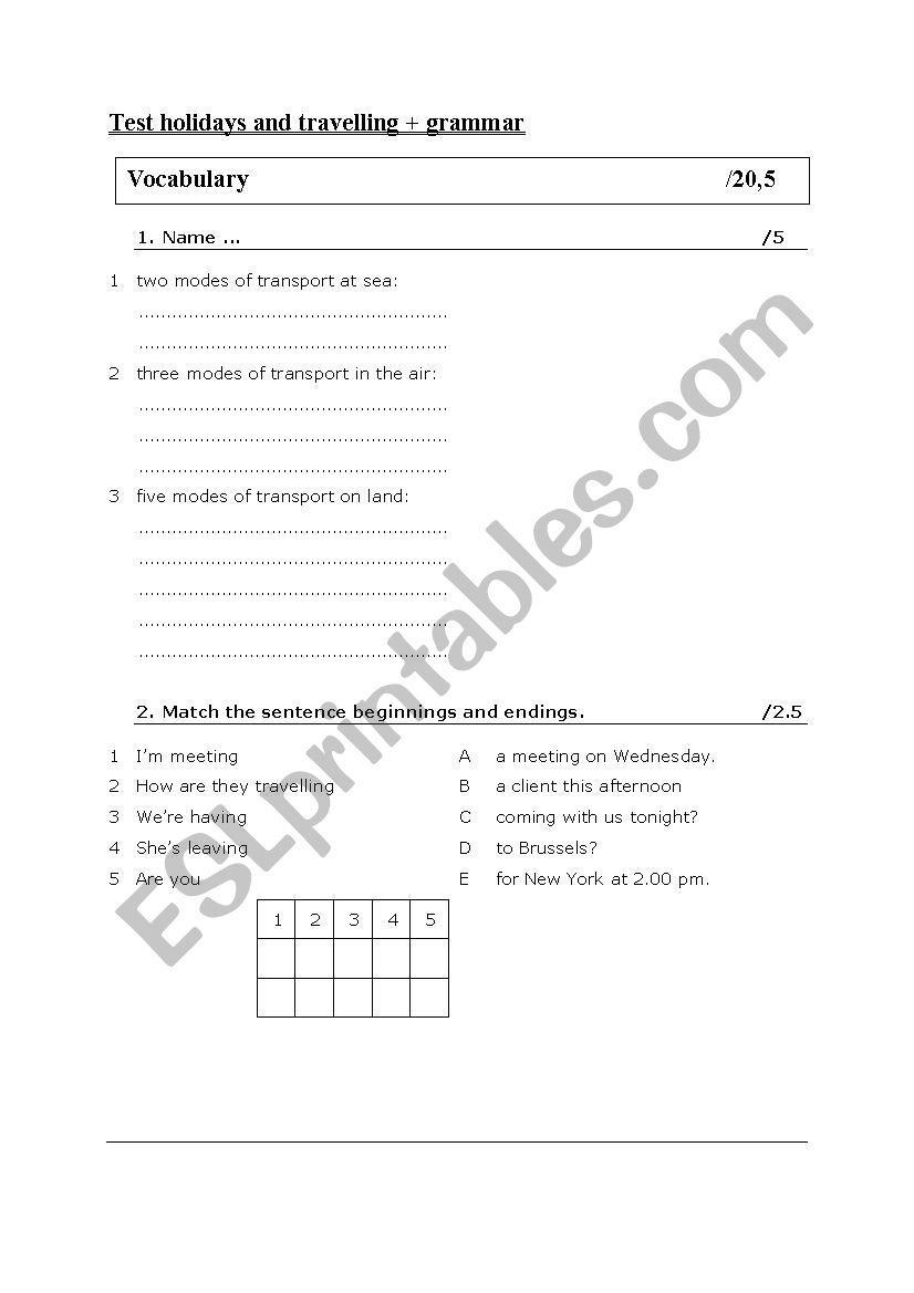 Test travelling and holidays + grammar