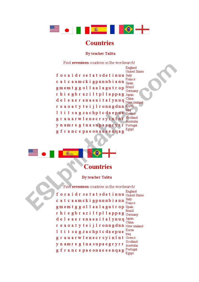 Countries around the world worksheet