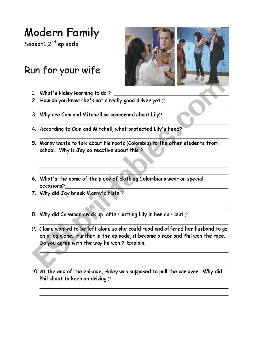 Run For Your Wife worksheet