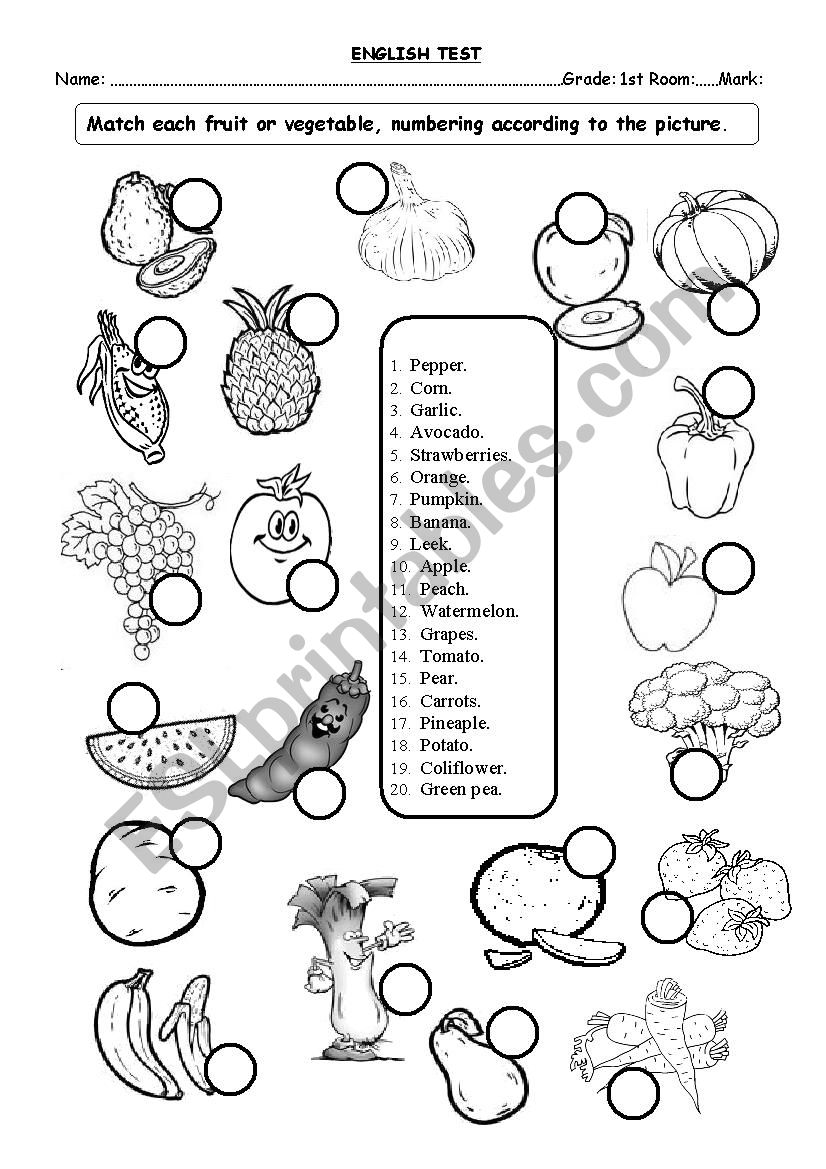 fruits and vegetables test matching