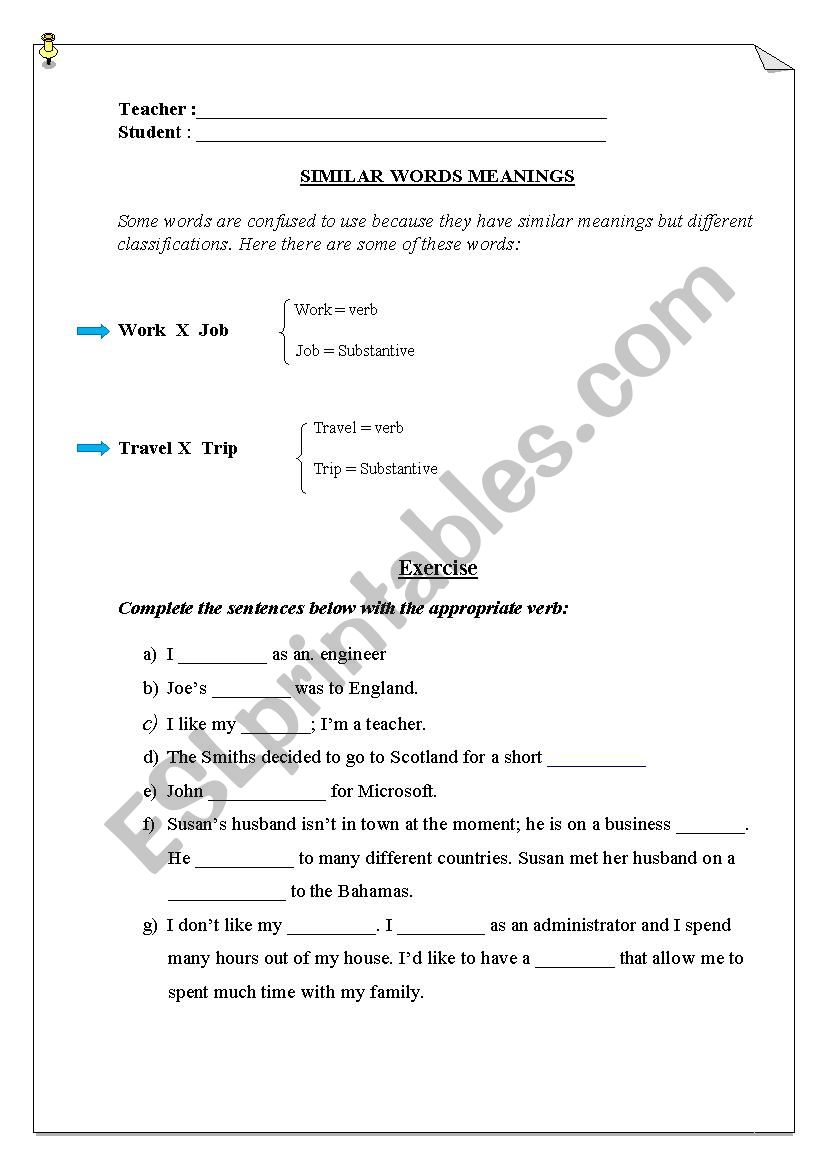 similar meanings words I worksheet