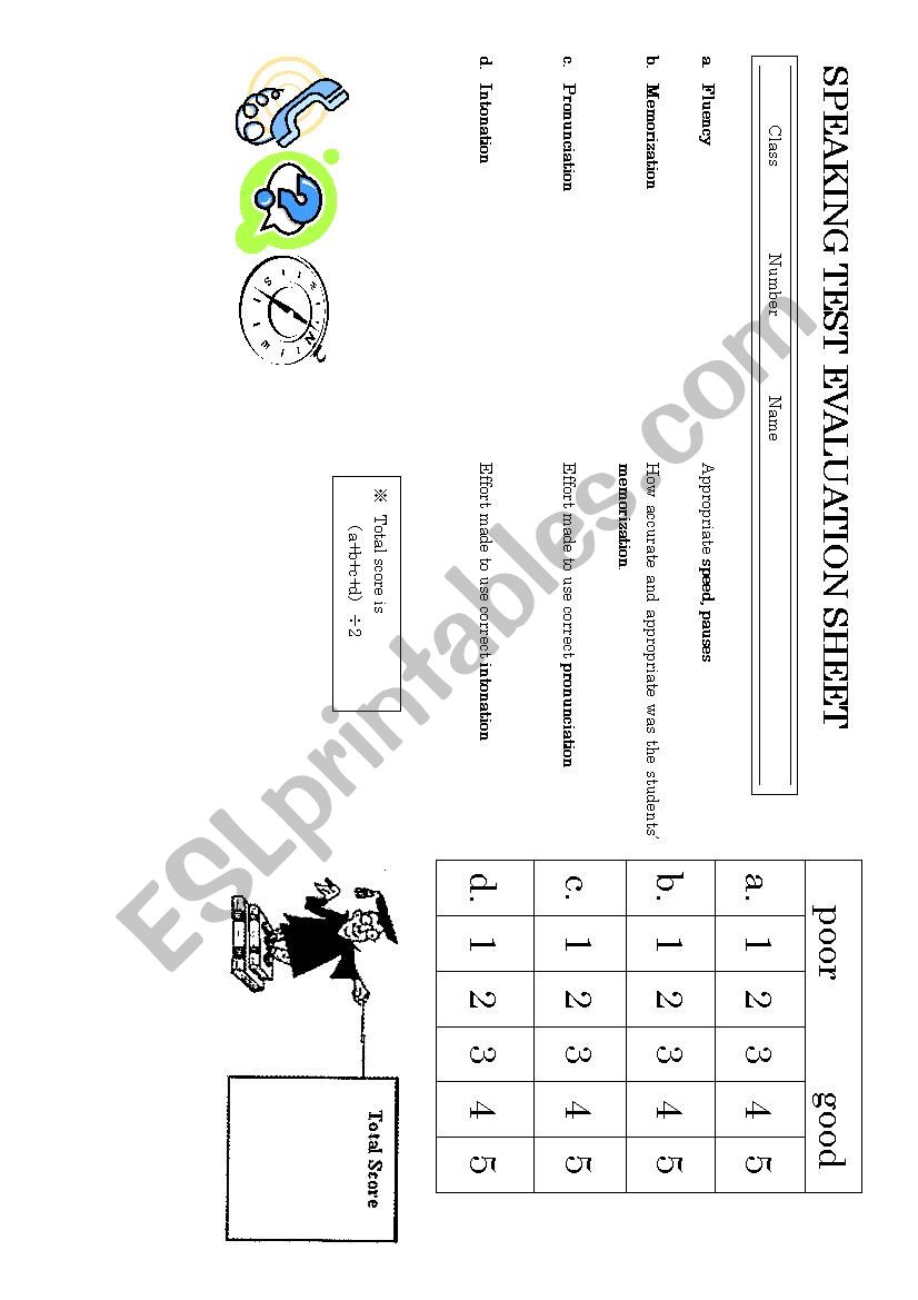speaking evaluation sheet worksheet