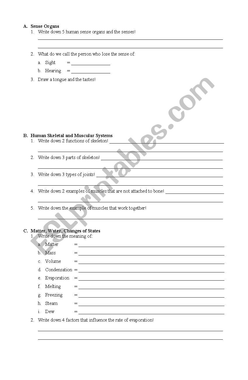 Science Exercise Grade 4 worksheet