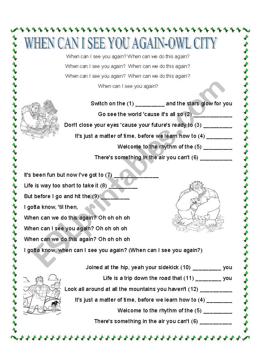 WHEN CAN I SEE YOU AGAIN worksheet