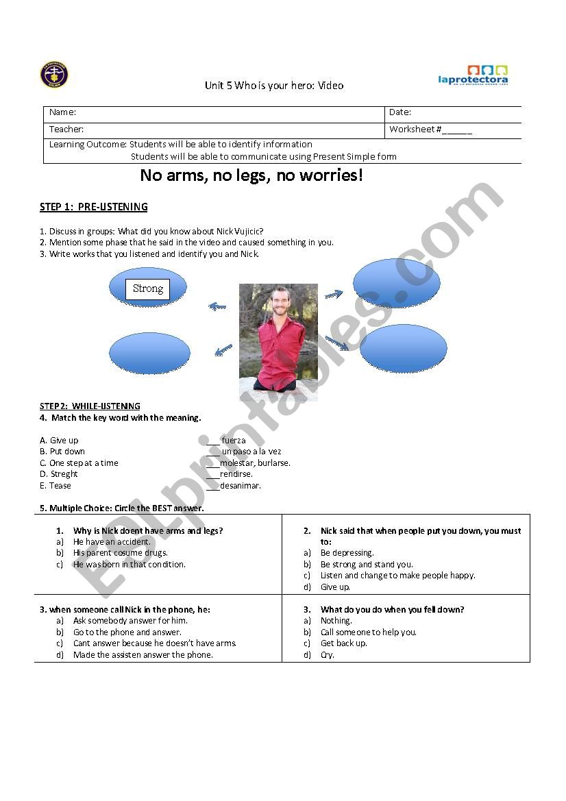 Nick Vujicic worksheet