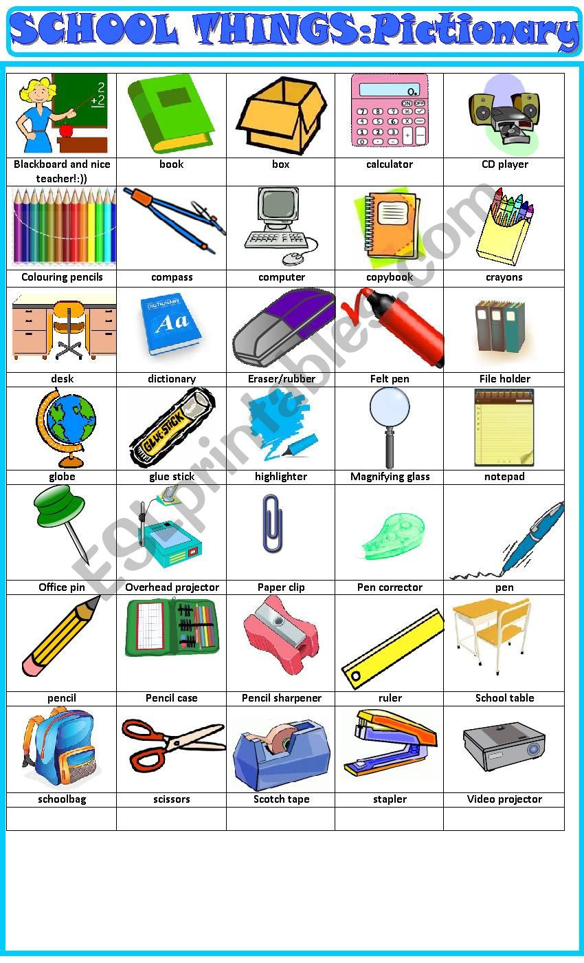 School things , pictionary worksheet