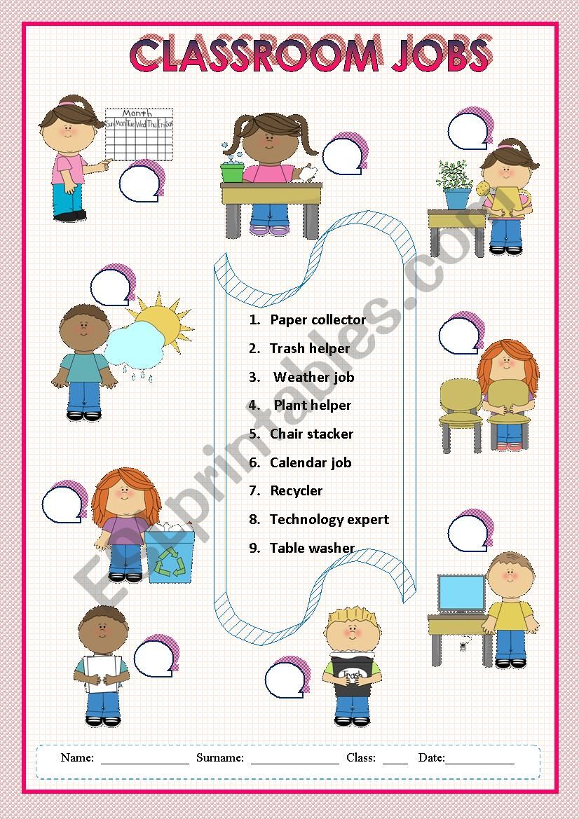 Classroom jobs worksheet