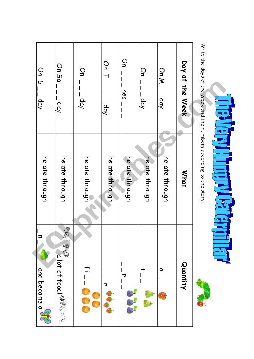 The hungry little caterpillar worksheet