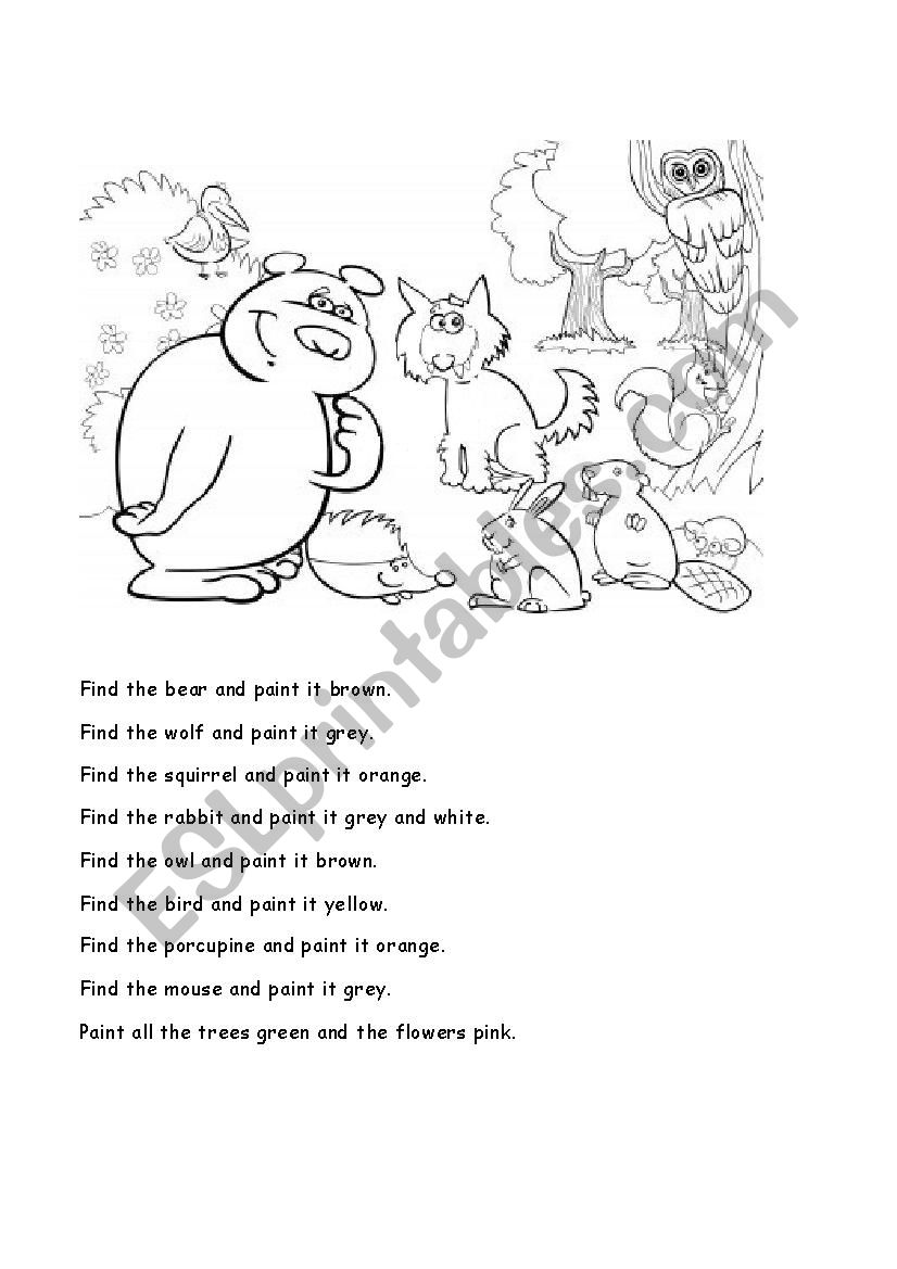 FIND AND PAINT ANIMALS worksheet