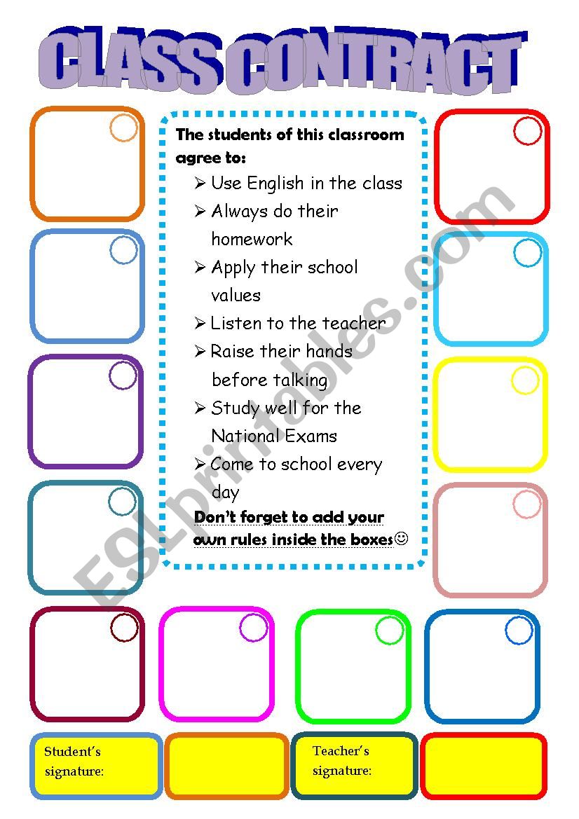 class rules worksheet