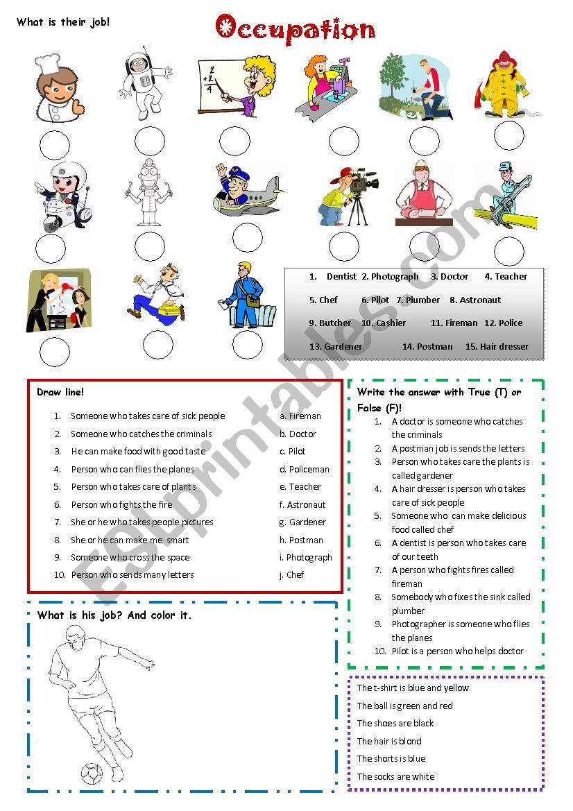 occupation worksheet