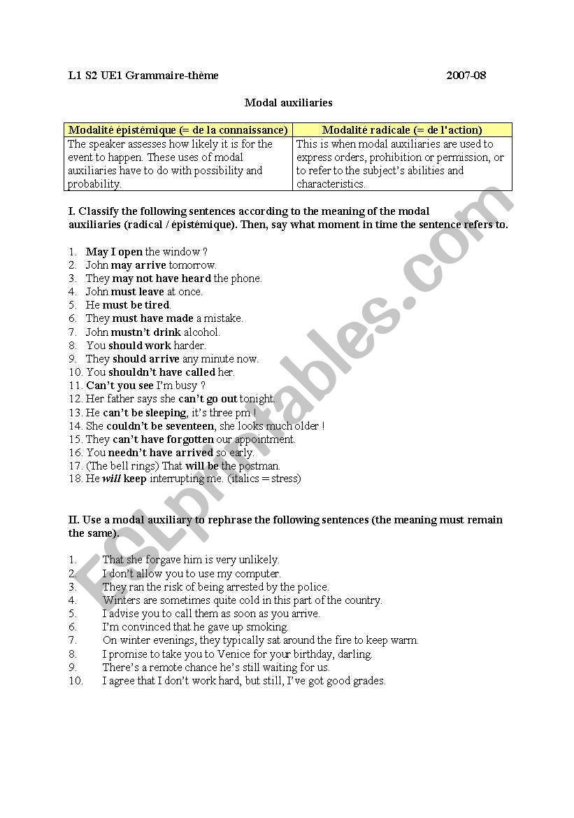 Modal auxiliaries worksheet