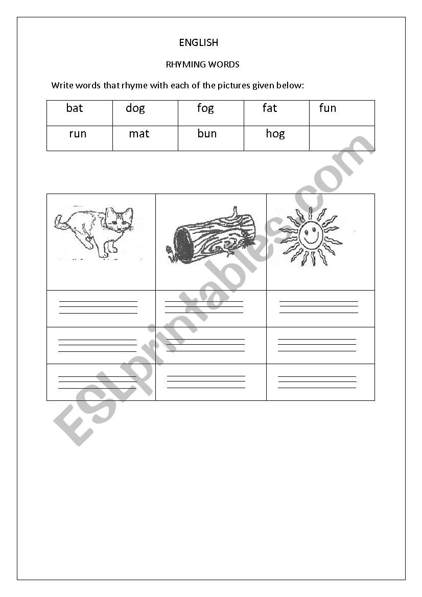 Rhyming words worksheet