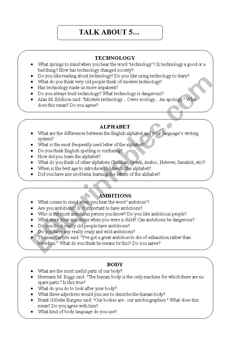 Talk about 1 worksheet