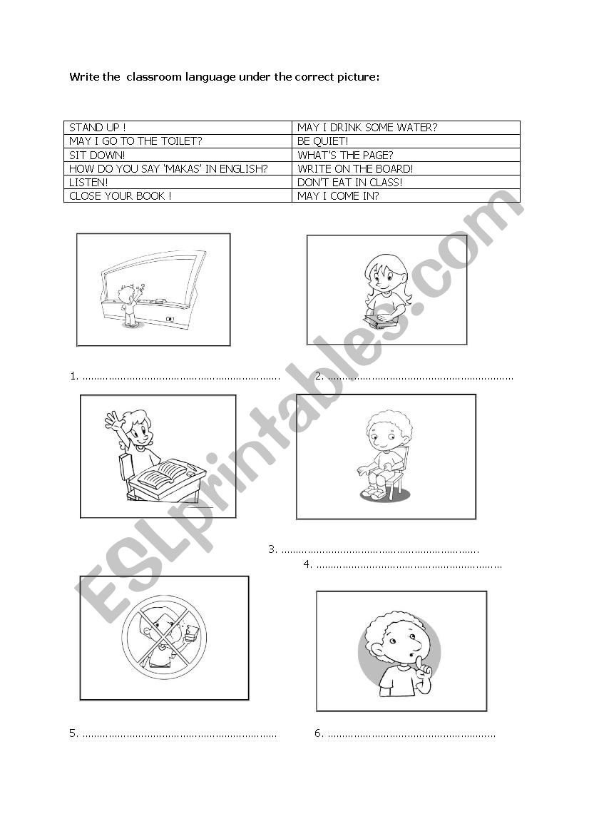 Classroom Language worksheet