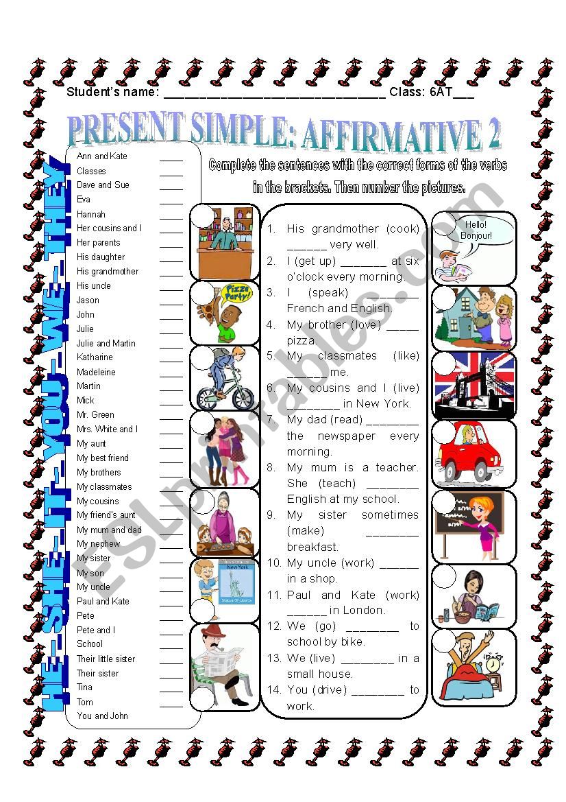 present simple - affirmative worksheet