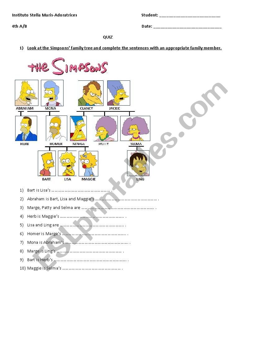 Family members worksheet