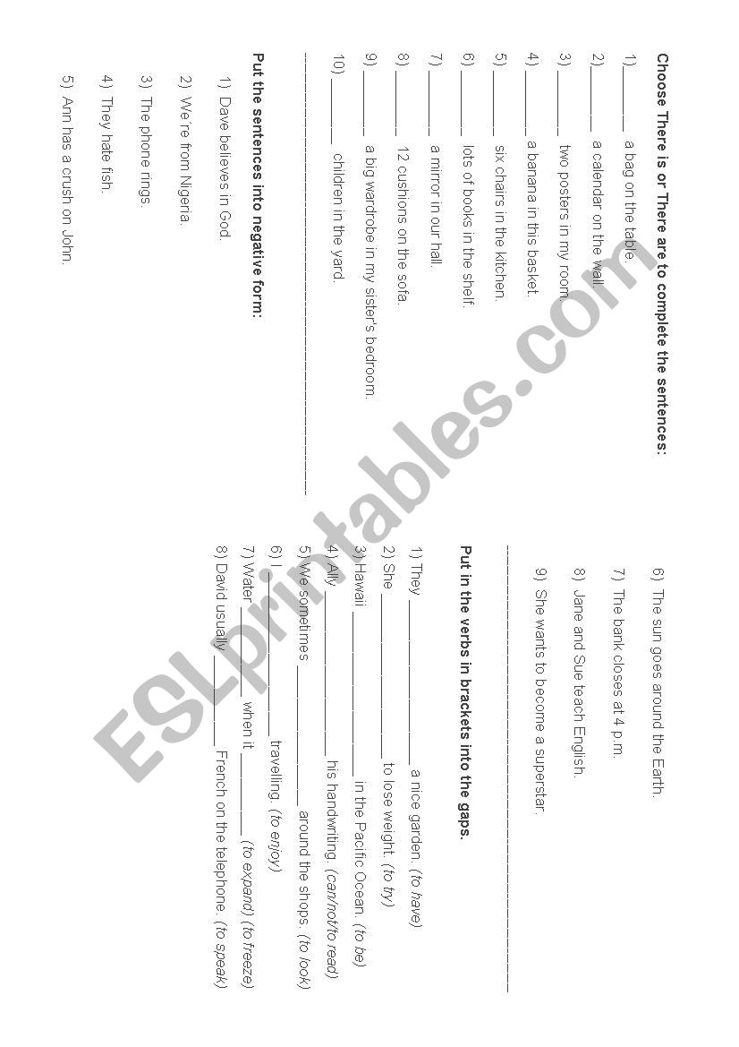 There is/are, verbs, negative, put in order There is/are, verbs, negative, put in order