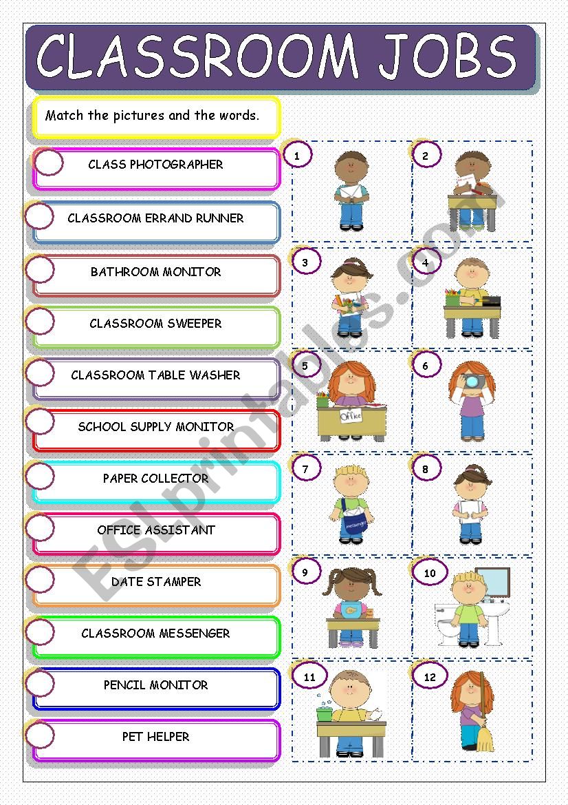 Classroom Jobs worksheet