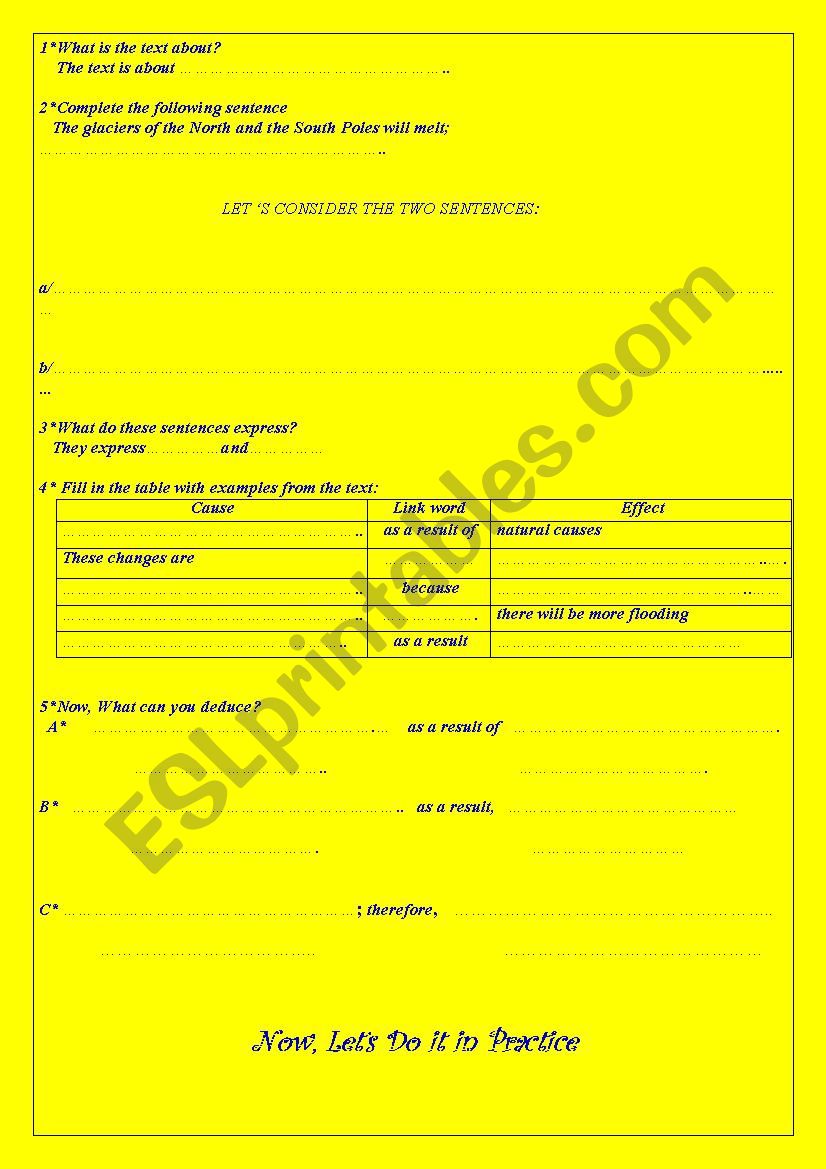 cause and effect worksheet