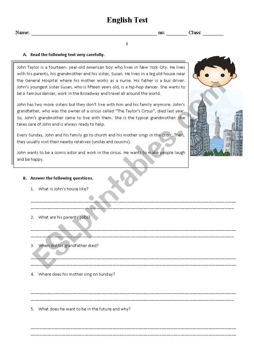 English Test 8th form worksheet