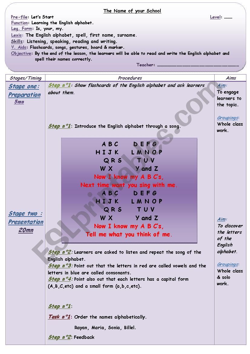 Lesson Plan - The English Alphabet