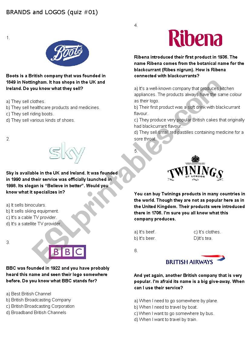 BRANDS and LOGOS #1 (2 pages) worksheet