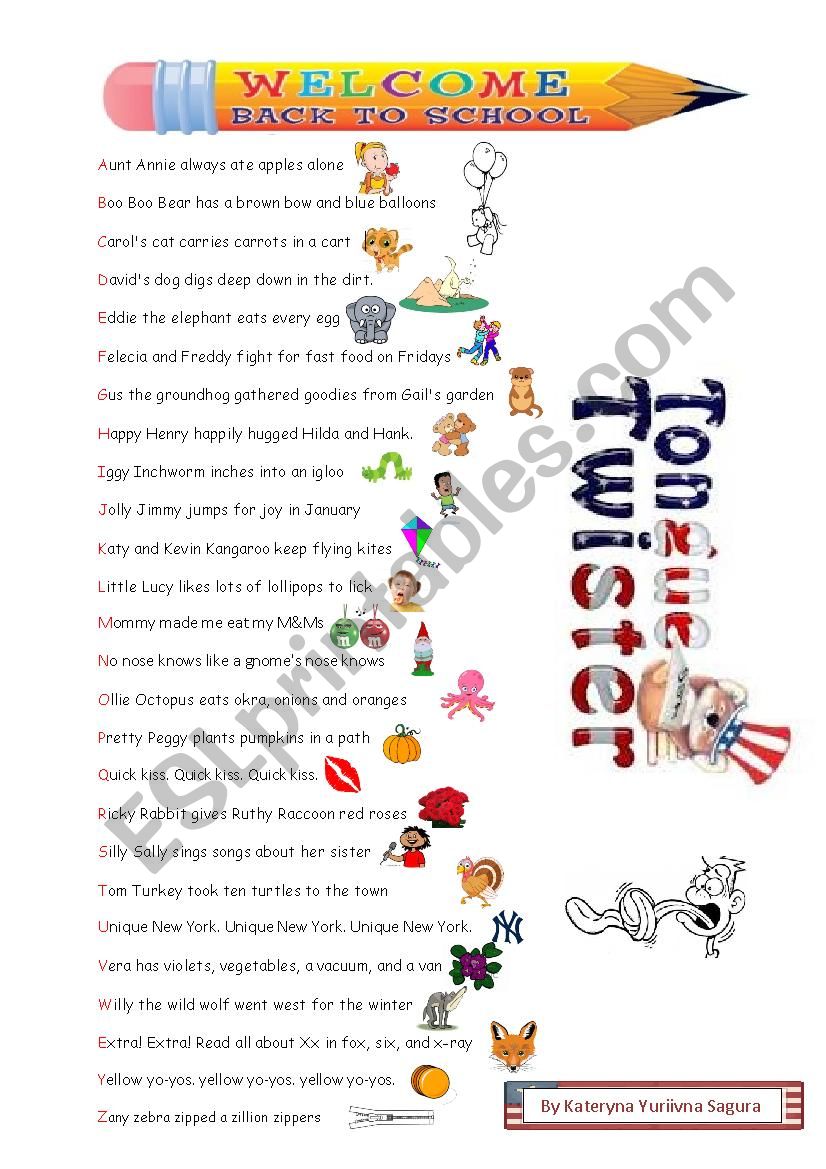 Alphabet Tongue Twisters worksheet