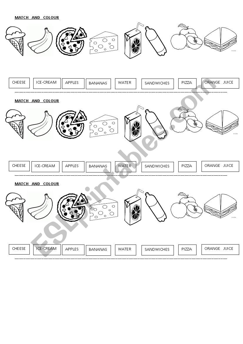 Exercise on Food worksheet