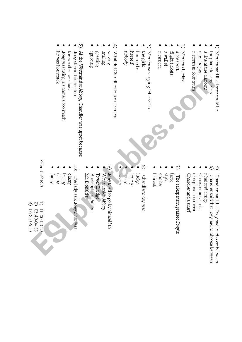 A trip to London with FRIENDS worksheet