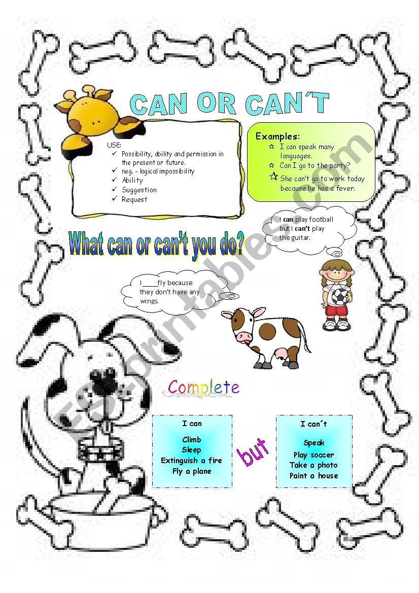 Using Can or Cant worksheet