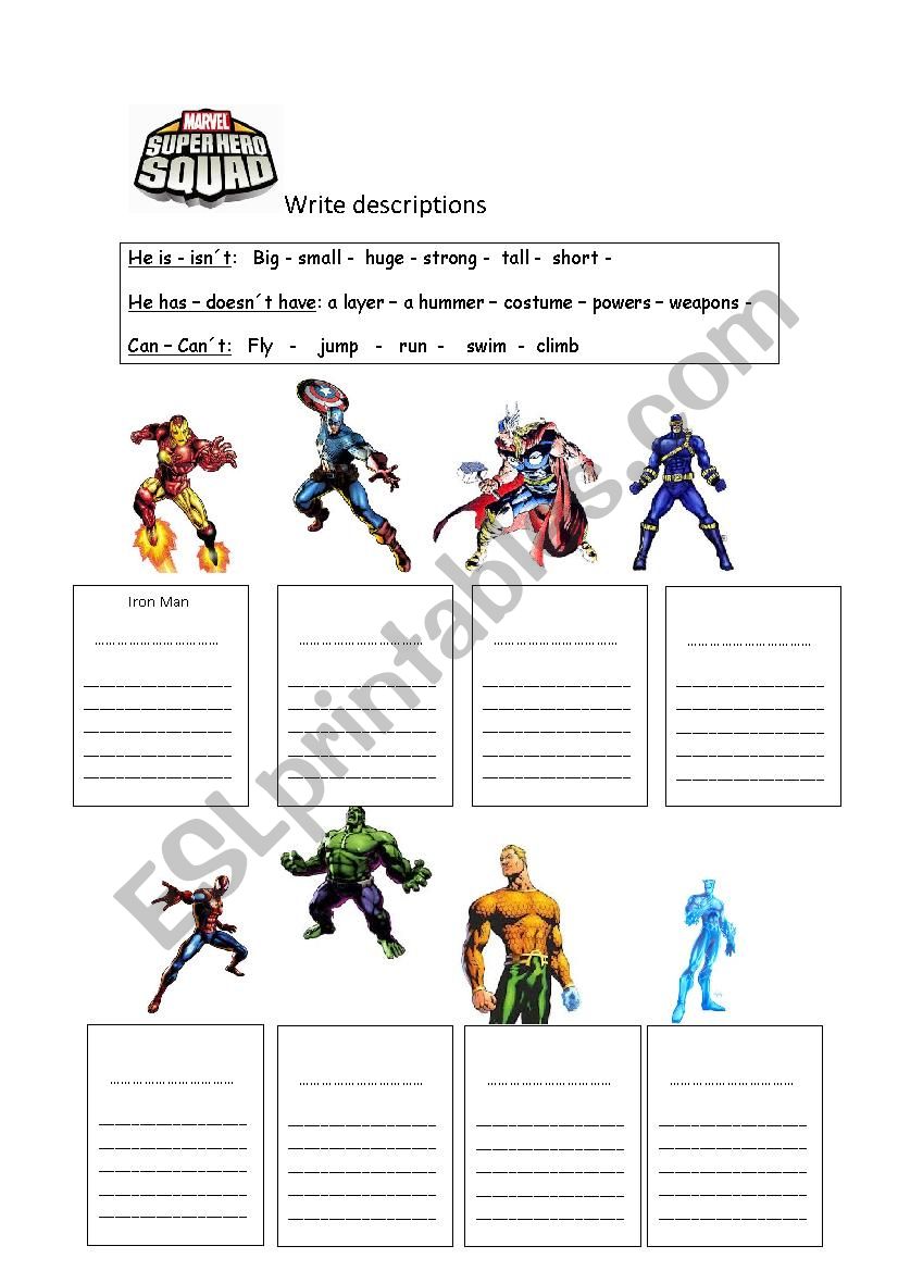 Super Heroe Squad worksheet