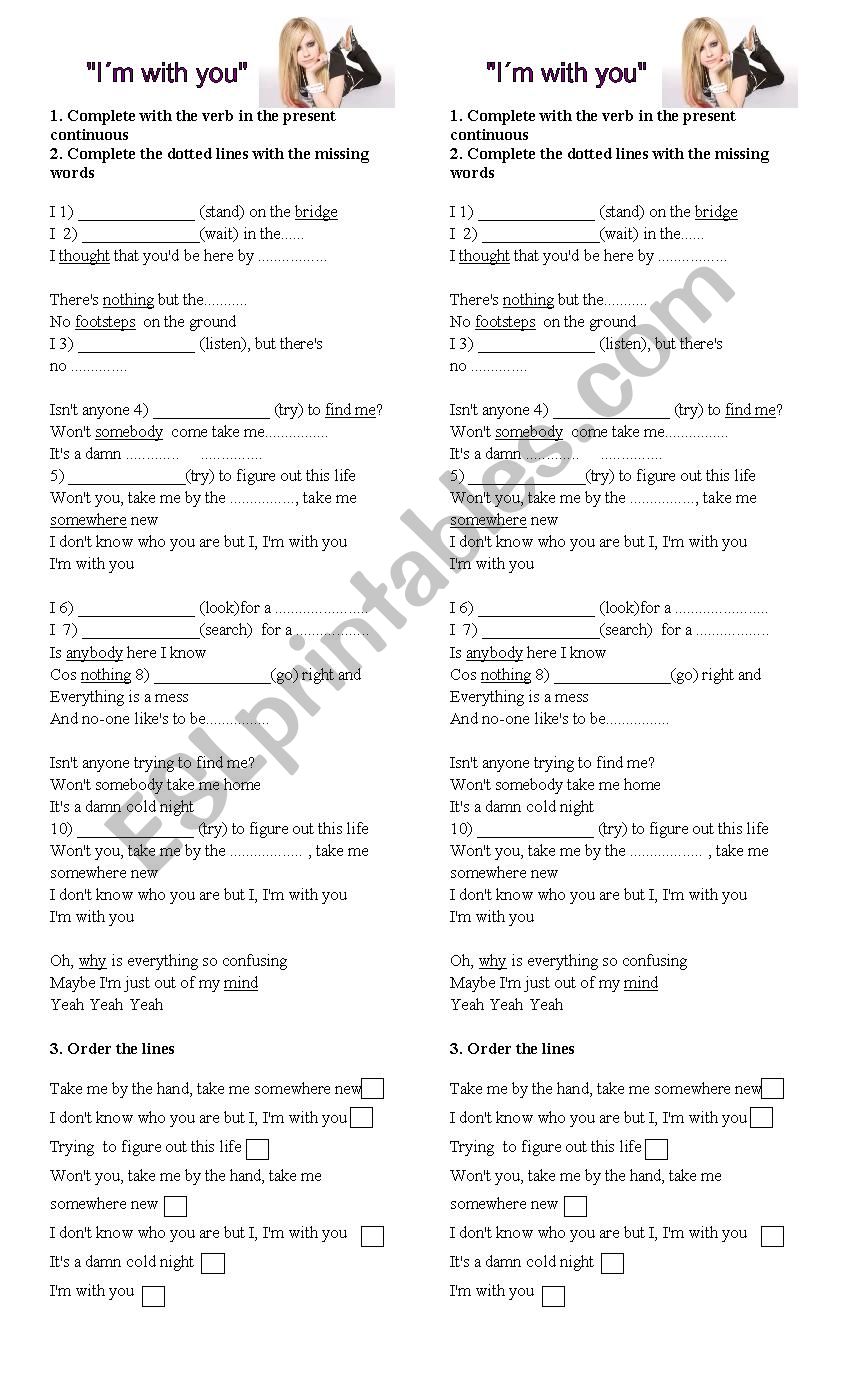 SonG Present Continuous  worksheet