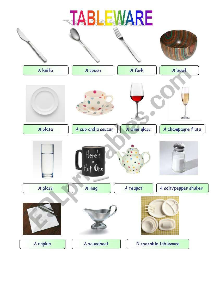 Tableware worksheet