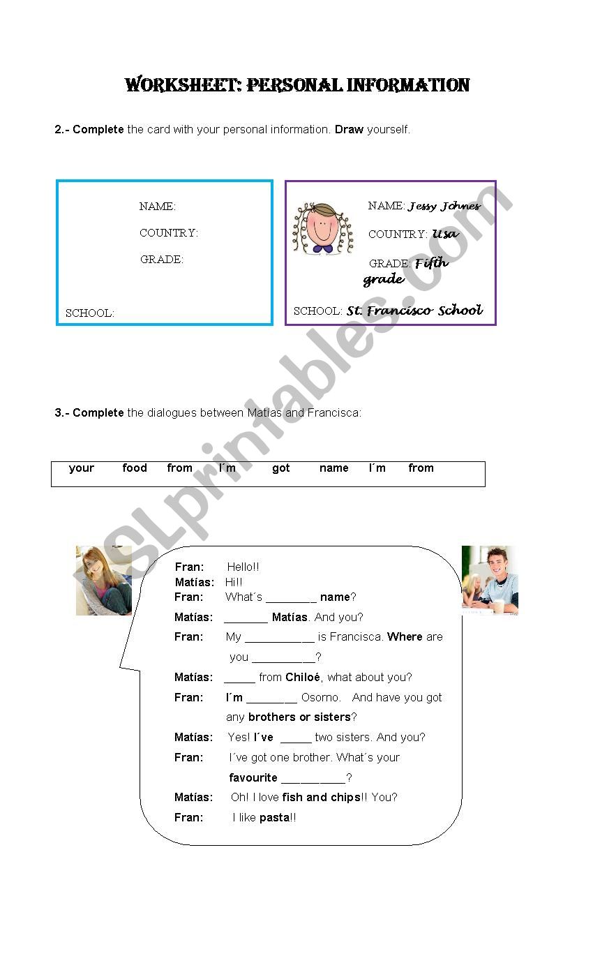 Personal Information  worksheet
