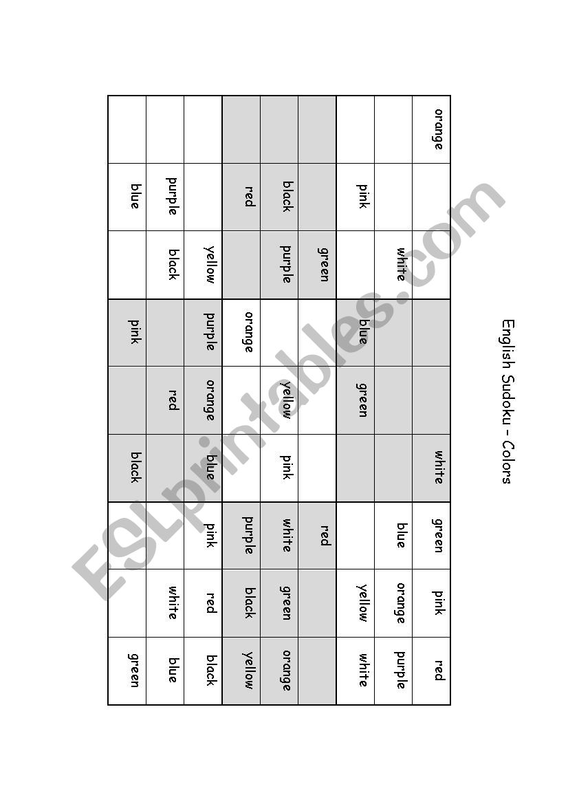 Colors Sudoku game worksheet