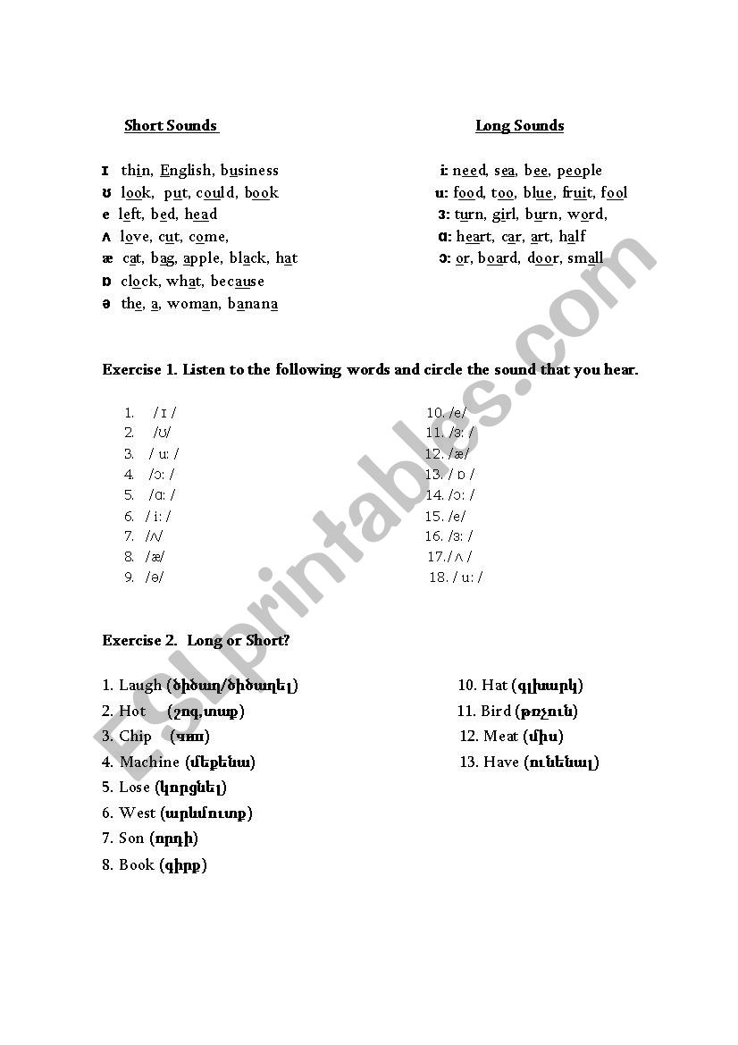 Phonetics. Vowels worksheet